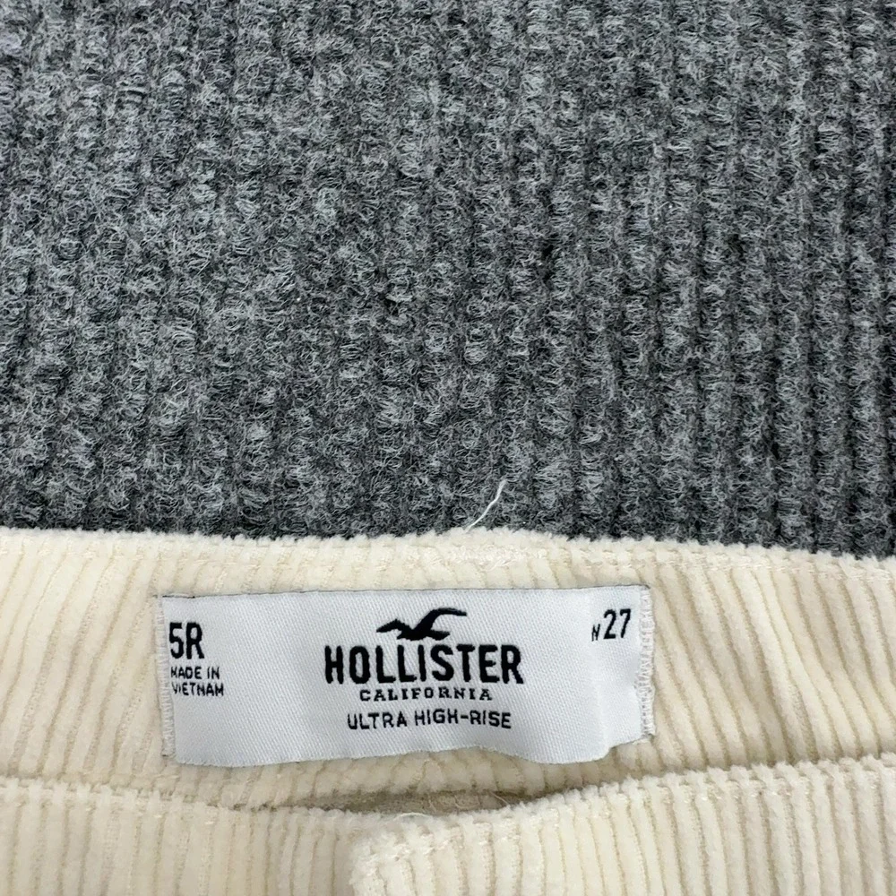 Hollister Carpenter Pants Womens 5R Cream Corduroy Ultra High Rise Utility Style
